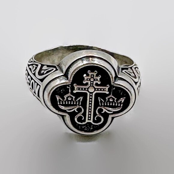 Signet Ring, Byzantine Cross, Vintage,Sterling Silver, Size 9,Greek Wedding Ring - Picture 1 of 5